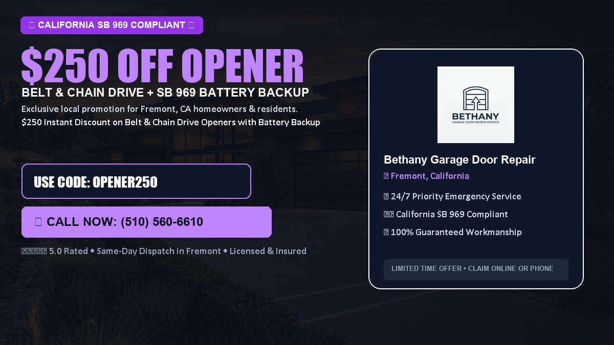 $250 OFF Smart Garage Door Opener Installation (Belt & Chain Drive with California SB 969 Battery Backup) in Fremont, CA