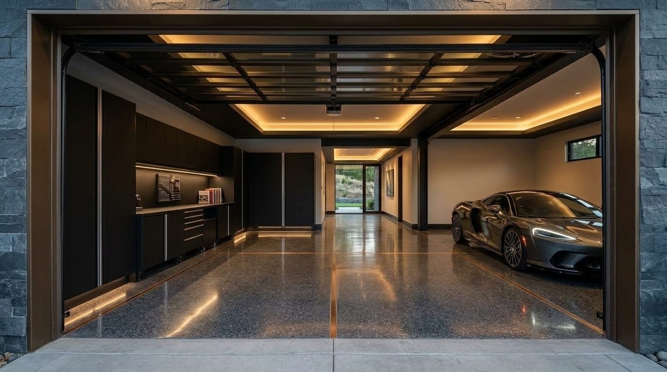 Bethany Garage Door Repair Service Interior View of Custom Garage Door Overhead and Workshop